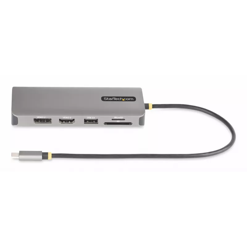 StarTech.com USB-C trigubo monitoriaus daugiafunkcis adapteris, dvigubas 4K 60Hz + 4K 30Hz HDMI ir DisplayPort, 4 prievadų USB šakotuvas, 100W maitinimo perdavimas, GbE, SD/MicroSD kortelių skaitytuvai