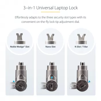 StarTech.com 3-in-1 Universal Laptop Lock 6.6ft (2m), Master Keyed Locking kabelis, Computer Security, Suderinama w/Noble Wedge®/Nano/K-Slot; Anti-Theft Cut-Resistant kabelis