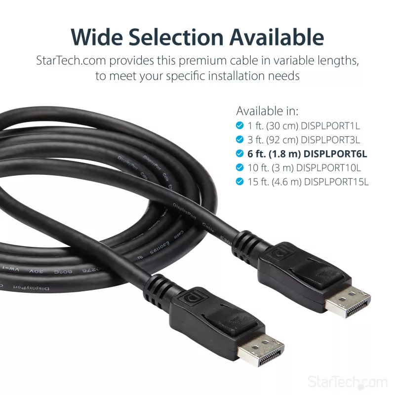 StarTech.com 1,8 m DisplayPort 1.2 laidas – 4K x 2K Ultra HD VESA sertifikuotas DisplayPort laidas – DP į DP laidas monitoriui – DP vaizdo / ekrano laidas – užsifiksuojančios DP jungtys