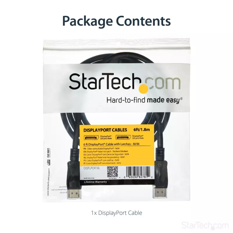 StarTech.com 1,8 m DisplayPort 1.2 laidas – 4K x 2K Ultra HD VESA sertifikuotas DisplayPort laidas – DP į DP laidas monitoriui – DP vaizdo / ekrano laidas – užsifiksuojančios DP jungtys