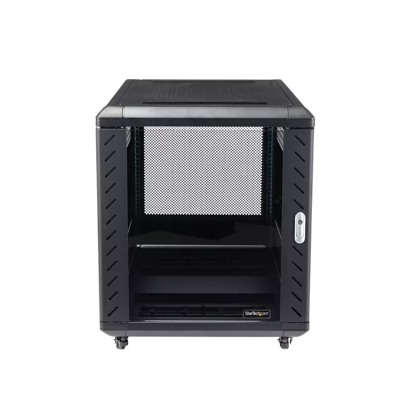 StarTech.com 4-atraminis 12U serverių stelažų spinta, rakinama 19 inch duomenų stelažo spinta kompiuterinei / AV / IT įrangai, biuro / namų tinklo stelažas su ratukais ir reguliuojamais tvirtinimo bėgiais
