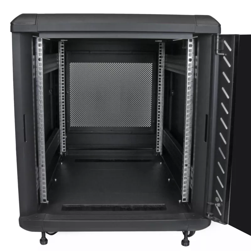 StarTech.com 4-atraminis 12U serverių stelažų spinta, rakinama 19 inch duomenų stelažo spinta kompiuterinei / AV / IT įrangai, biuro / namų tinklo stelažas su ratukais ir reguliuojamais tvirtinimo bėgiais