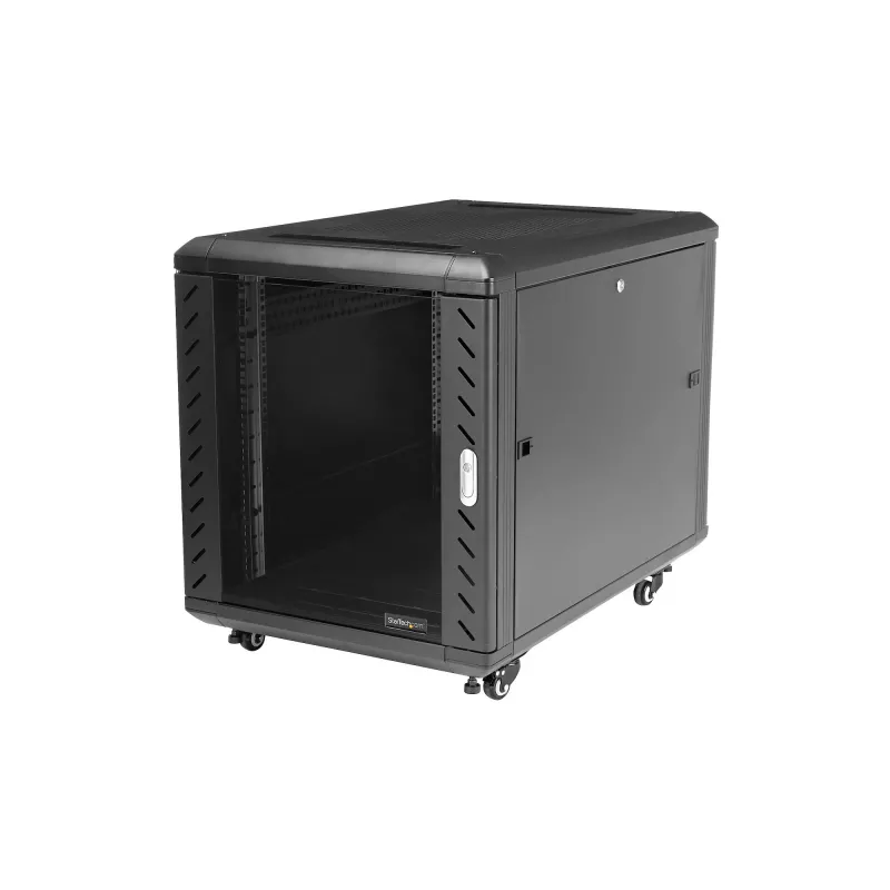 StarTech.com 4-atraminis 12U serverių stelažų spinta, rakinama 19 inch duomenų stelažo spinta kompiuterinei / AV / IT įrangai, biuro / namų tinklo stelažas su ratukais ir reguliuojamais tvirtinimo bėgiais