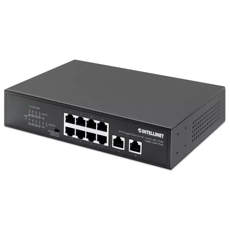 Intellinet 8 prievadų gigabitinio eterneto PoE+ komutatorius 120 W 2 aukštynkrypčiai prievadai