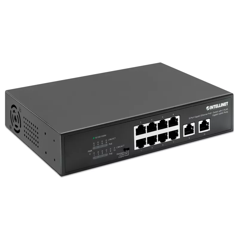 Intellinet 8 prievadų gigabitinio eterneto PoE+ komutatorius 120 W 2 aukštynkrypčiai prievadai