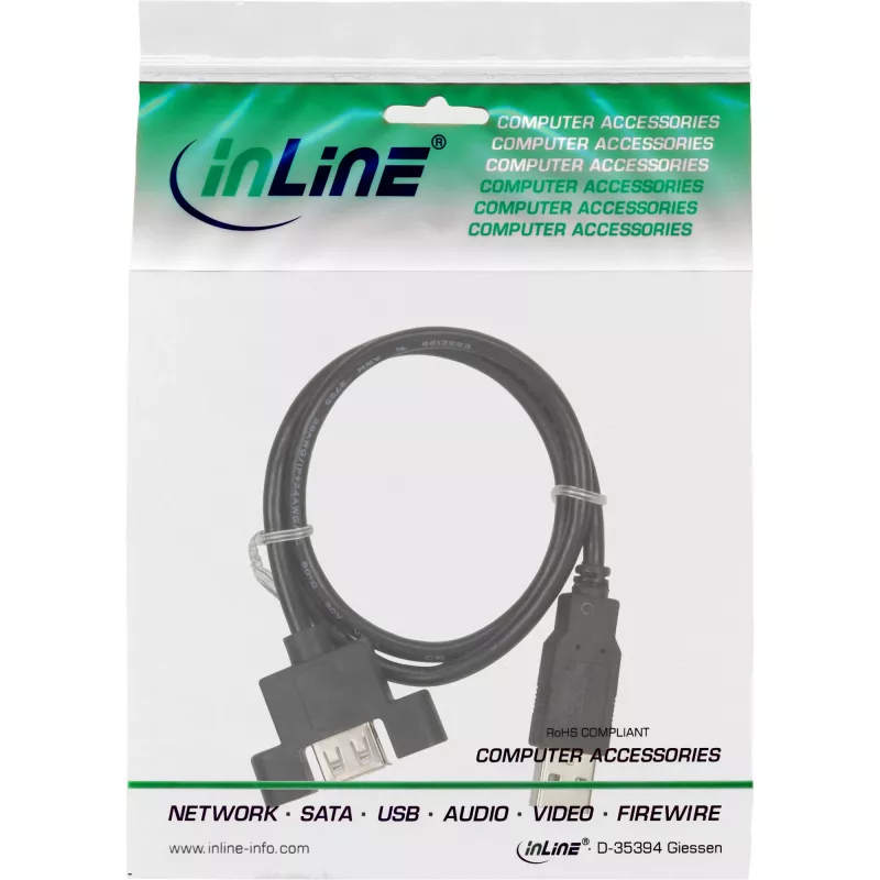 InLine USB 2.0 adapterio kabelis, Type A kištukas / A lizdas, skirtas lizdo laikikliui, 0,6 m