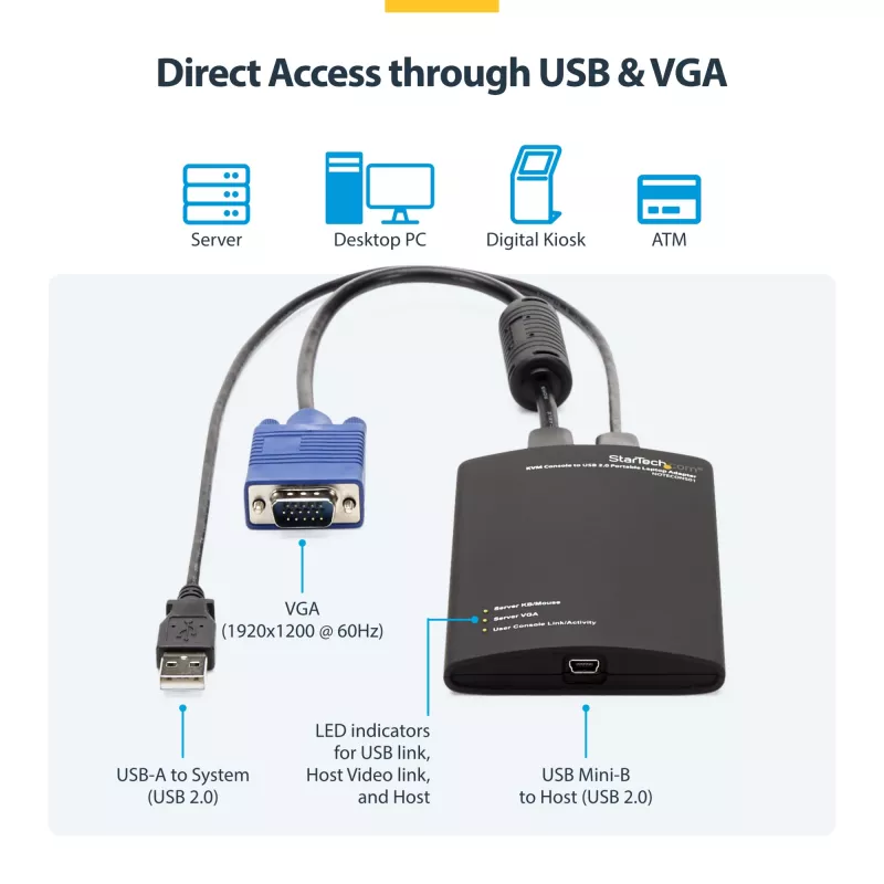 StarTech.com KVM konsolės prie USB 2.0 nešiojamojo kompiuterio avarinio vežimėlio adapteris