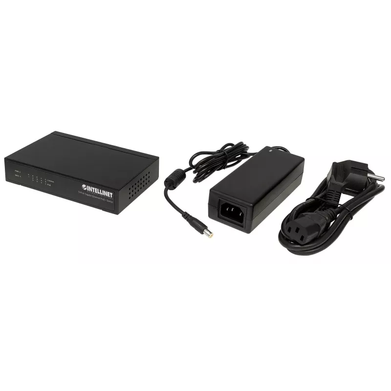 Intellinet 5 prievadų Gigabit Ethernet PoE+ komutatorius, 4 PSE prievadai, atitinka IEEE 802.3at/af maitinimo per Ethernet (PoE+/PoE) standartus, 60 W, stalinis