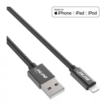InLine Lightning USB laidas, skirtas iPad, iPhone, iPod, juodas/alu, 2 m, MFi sertifikuotas