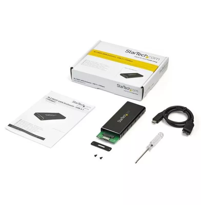 “StarTech.com” M.2 SSD korpusas, skirtas M.2 SATA SSD – USB 3.1 (10 Gb/s) su USB-C kabeliu
