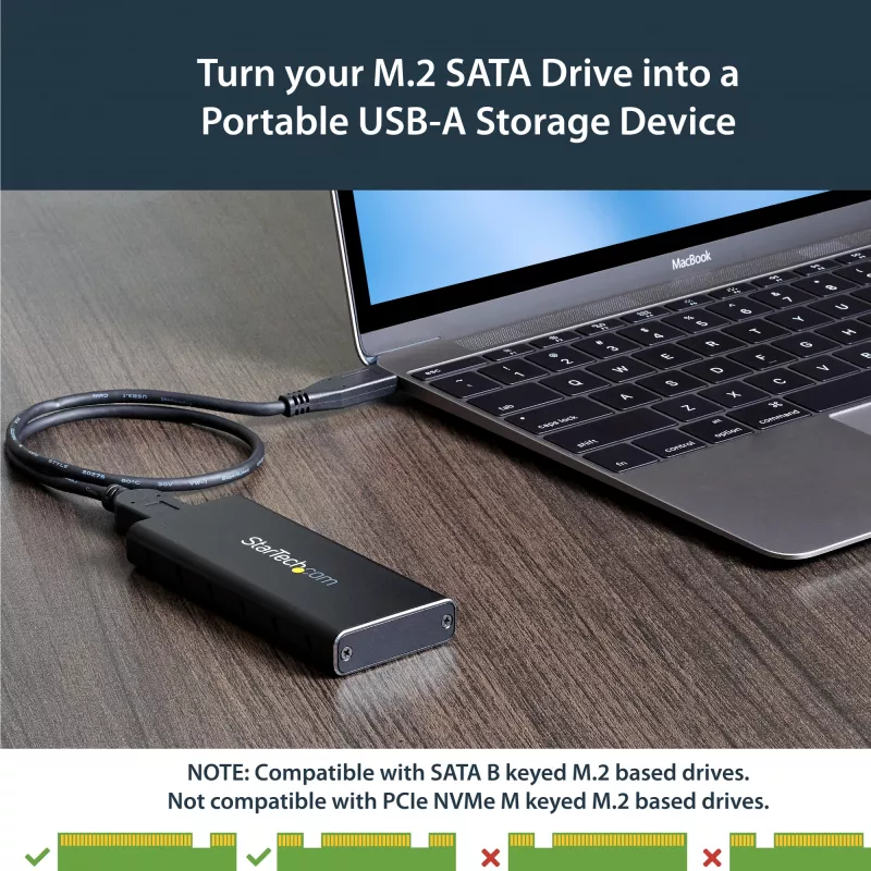 “StarTech.com” M.2 SSD korpusas, skirtas M.2 SATA SSD – USB 3.1 (10 Gb/s) su USB-C kabeliu