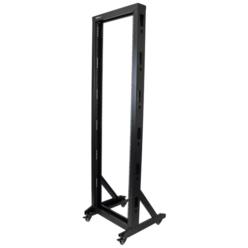 StarTech.com 2-Post 42U Mobile Open Frame Server Rack, Two Post 19in Network Rack with Wheels, Rolling Open Rack for AV/Data/Media/IT Equipment, Computer Rack for Home/Office Spaces - Casters Included