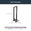 StarTech.com 2-Post 42U Mobile Open Frame Server Rack, Two Post 19in Network Rack with Wheels, Rolling Open Rack for AV/Data/Media/IT Equipment, Computer Rack for Home/Office Spaces - Casters Included