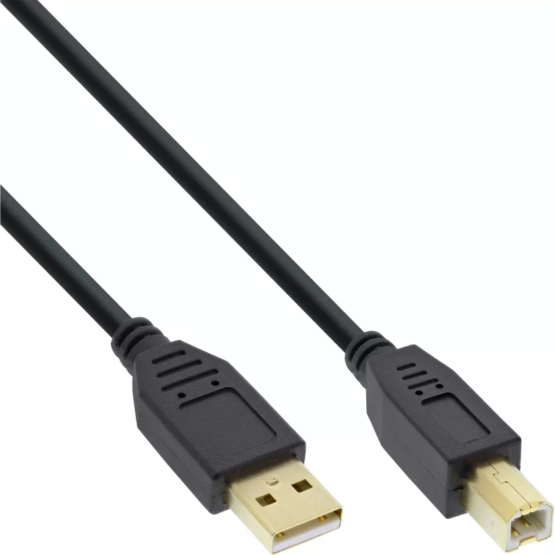 USB 2.0 laidas A tipo kištukas / B tipo lizdas juodas auksuotas 0,3 m InLine 34503S