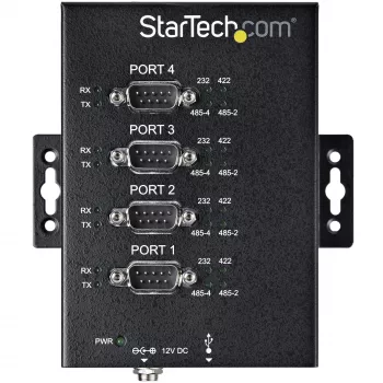 StarTech.com 4 prievadų nuoseklusis šakotuvas USB į RS232/RS485/RS422 adapteris - Pramoninis USB 2.0 į DB9 nuoseklusis keitiklio šakotuvas - IP30 reitingas - DIN bėgeliu montuojamas metalinis nuoseklusis šakotuvas - 15 kV ESD apsauga