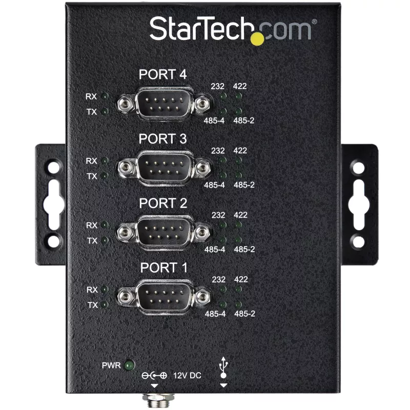 StarTech.com 4 prievadų nuoseklusis šakotuvas USB į RS232/RS485/RS422 adapteris - Pramoninis USB 2.0 į DB9 nuoseklusis keitiklio šakotuvas - IP30 reitingas - DIN bėgeliu montuojamas metalinis nuoseklusis šakotuvas - 15 kV ESD apsauga
