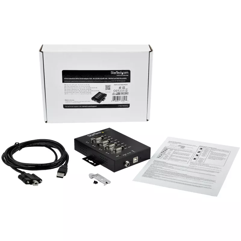 StarTech.com 4 prievadų nuoseklusis šakotuvas USB į RS232/RS485/RS422 adapteris - Pramoninis USB 2.0 į DB9 nuoseklusis keitiklio šakotuvas - IP30 reitingas - DIN bėgeliu montuojamas metalinis nuoseklusis šakotuvas - 15 kV ESD apsauga