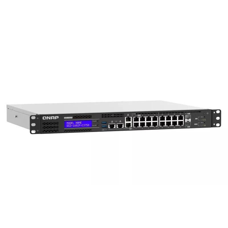 QNAP QGD-1602P valdomas L2 Gigabit Ethernet (10/100/1000) maitinimas per Ethernet (PoE) 1U juoda, pilka
