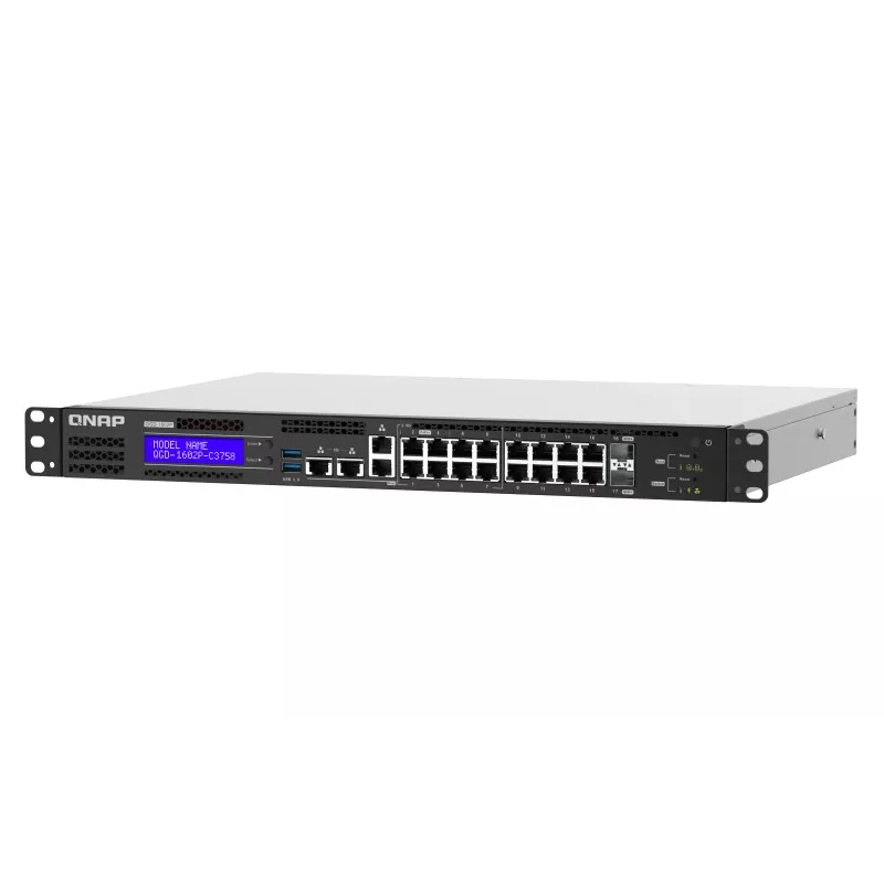 QNAP QGD-1602P valdomas L2 Gigabit Ethernet (10/100/1000) maitinimas per Ethernet (PoE) 1U juoda, pilka