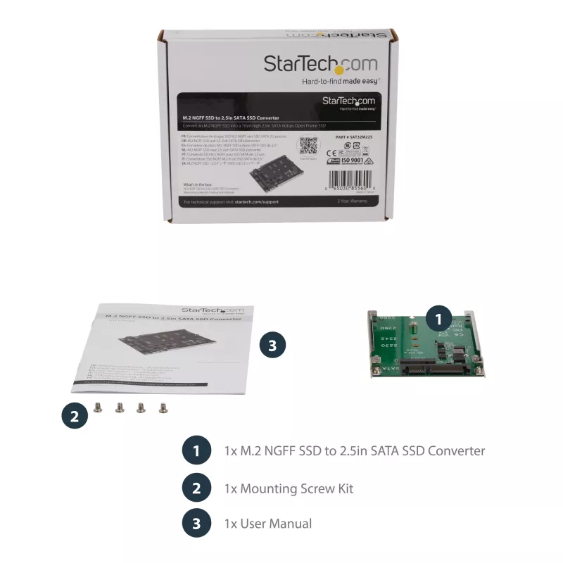 StarTech.com M.2 SATA SSD į 2.5 col. SATA adapteris - M.2 NGFF į SATA keitiklis - 7 mm - atviro rėmo laikiklis - M2 standžiojo disko adapteris