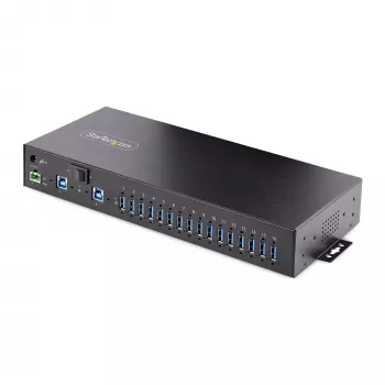 StarTech.com 16 prievadų pramoninis USB 3.0 šakotuvas 5 Gbps, metalinis, montuojamas ant DIN bėgelio/paviršiaus/stovo, ESD apsauga, maitinimas per gnybtų bloką, iki 120 W bendras USB įkrovimas, dviejų pagrindinių įrenginių šakotuvas/jungiklis