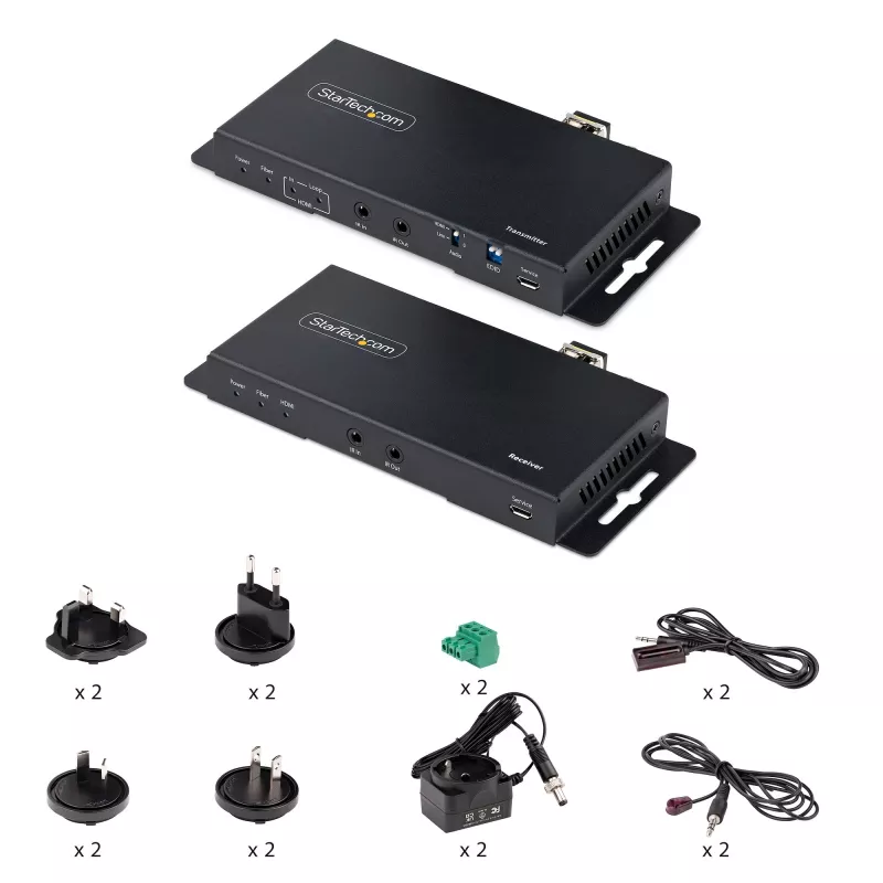 StarTech.com 4K HDMI pluošto ilgintuvo rinkinys, 4K 60Hz iki 3300 pėdų/1 km (vienmodis) arba 1000 pėdų/300 m (daugiamodis) LC šviesolaidis, HDR, HDCP, 3,5 mm garso/RS232/IR ilgintuvas, siųstuvo ir imtuvo rinkinys