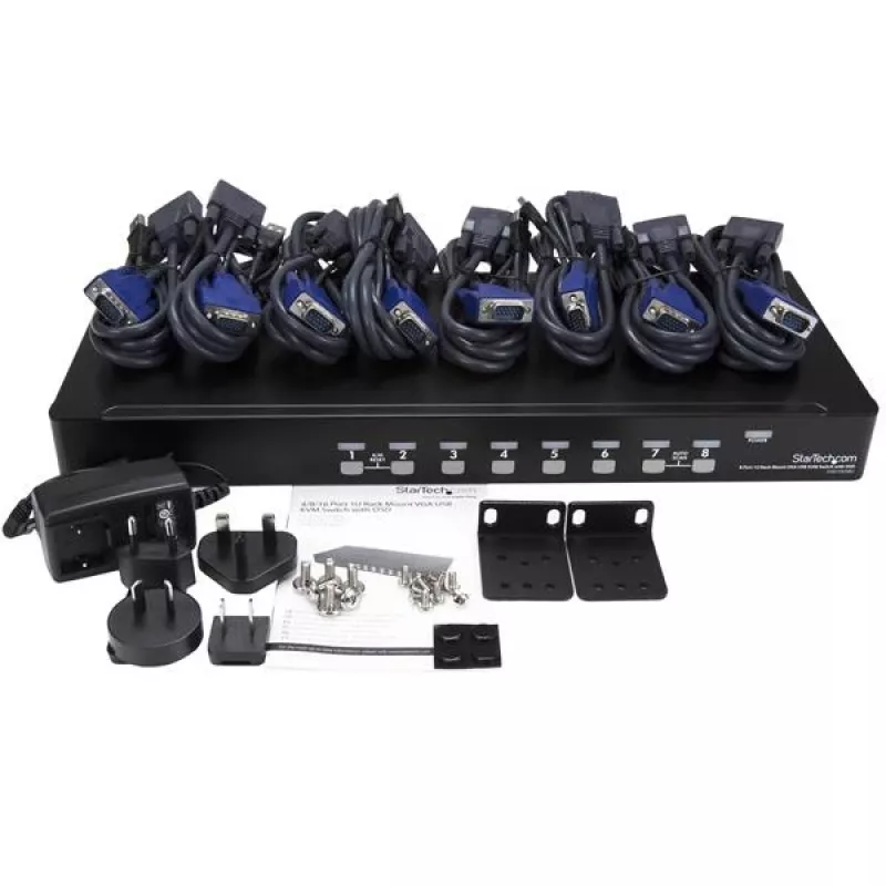StarTech.com 8 prievadų 1U montuojamas stovo USB KVM jungiklio rinkinys su OSD ir laidais