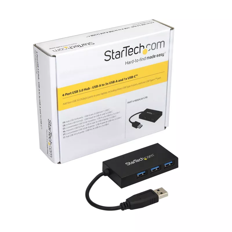 StarTech.com 4 prievadų USB 3.0 šakotuvas - USB Type-A šakotuvas su 1x USB-C ir 3x USB-A prievadais (SuperSpeed 5 Gbps) - maitinamas per USB magistralę - USB 3.1 Gen 1 adapteris-šakotuvas - nešiojamas/nešiojamojo kompiuterio USB šakotuvas