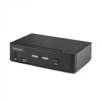 StarTech.com 2 prievadų DisplayPort KVM jungiklis, 8K 60Hz / 4K 144Hz, vienas ekranas, DP 1.4, 2x USB 3.0 prievadai, 4x USB 2.0 HID prievadai, mygtukinis ir sparčiųjų klavišų perjungimas, TAA atitiktis – OS nepriklausomas, metalinis korpusas
