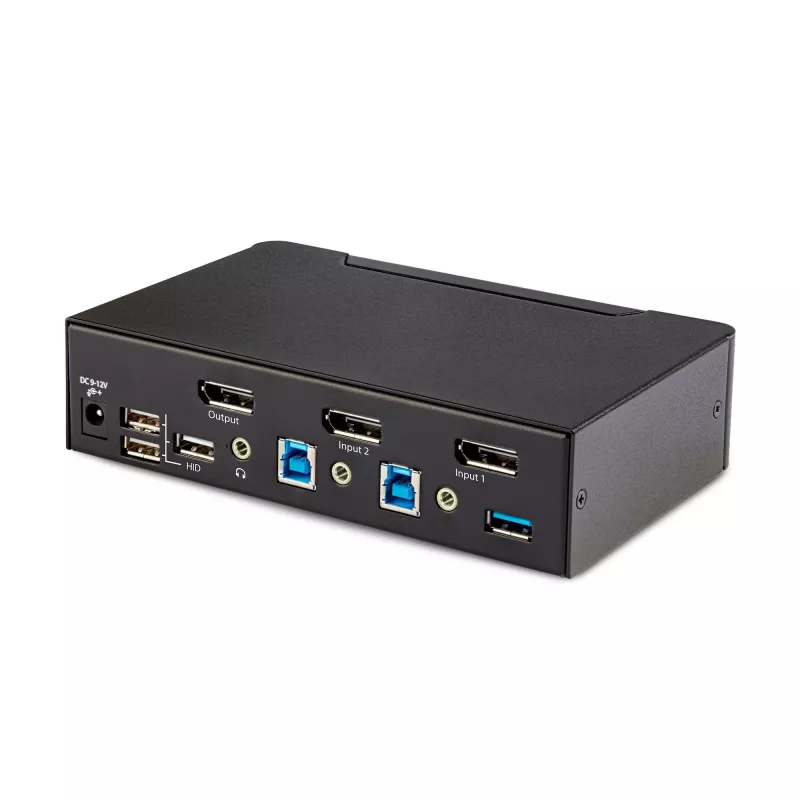 StarTech.com 2 prievadų DisplayPort KVM jungiklis, 8K 60Hz / 4K 144Hz, vienas ekranas, DP 1.4, 2x USB 3.0 prievadai, 4x USB 2.0 HID prievadai, mygtukinis ir sparčiųjų klavišų perjungimas, TAA atitiktis – OS nepriklausomas, metalinis korpusas