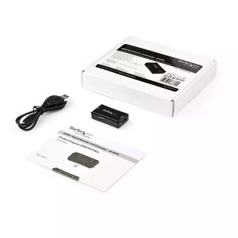 “StarTech.com” 14 m HDMI signalo stiprintuvas - 4K 60Hz, 3840 x 2160 pikselių, AV kartotuvas, 14 m, juodas, HDCP