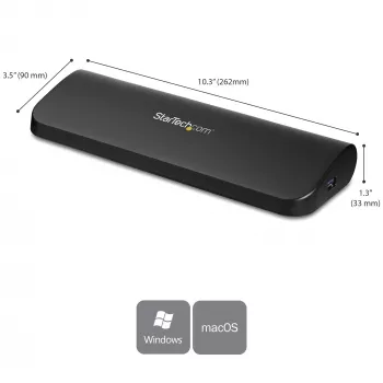 StarTech.com dviejų monitorių USB 3.0 prijungimo stotelė su HDMI ir DVI/VGA~Dviejų monitorių USB 3.0 nešiojamojo kompiuterio prijungimo stotelė su HDMI/DVI/VGA, 3x USB-A šakotuvu, GbE, garso įranga, universali A tipo prijungimo stotelė, skirta Windows/macOS/ChromeOS – atitinka TAA