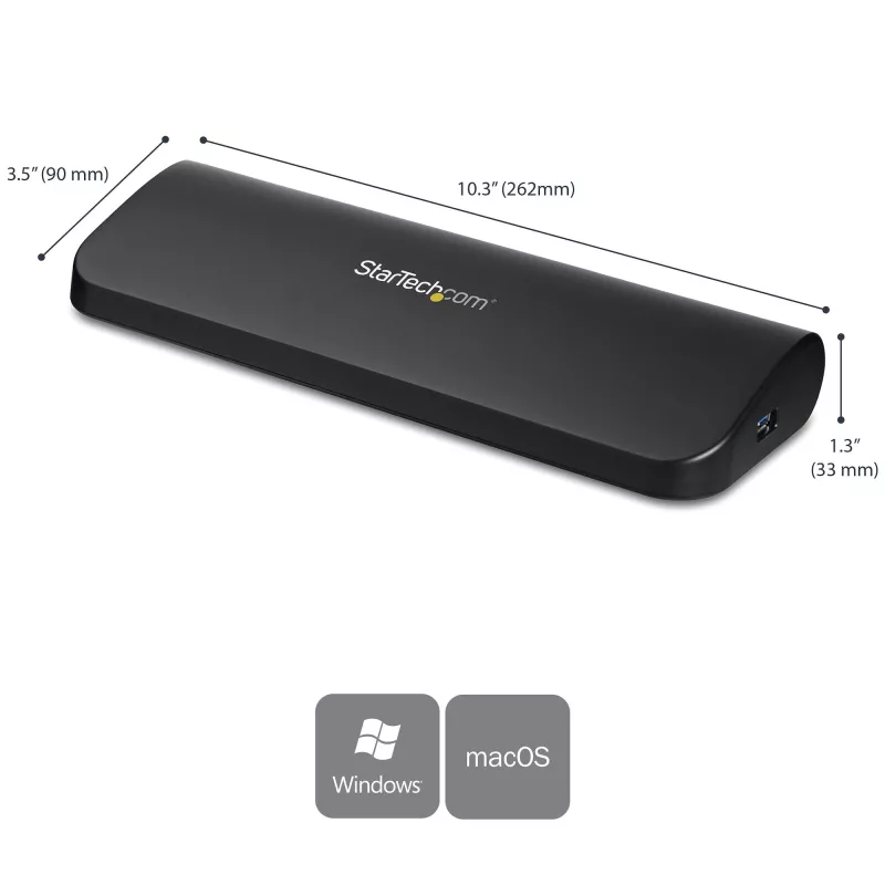 StarTech.com dviejų monitorių USB 3.0 prijungimo stotelė su HDMI ir DVI/VGA~Dviejų monitorių USB 3.0 nešiojamojo kompiuterio prijungimo stotelė su HDMI/DVI/VGA, 3x USB-A šakotuvu, GbE, garso įranga, universali A tipo prijungimo stotelė, skirta Windows/macOS/ChromeOS – atitinka TAA