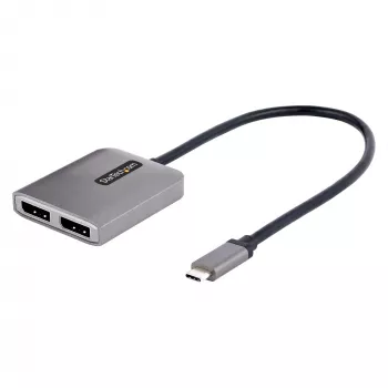 StarTech.com USB-C į dviejų DisplayPort 1.4 adapteris, USB Type-C kelių monitorių MST šakotuvas, dviejų 5K 60 Hz DP nešiojamojo kompiuterio ekrano plėtiklis / skirstytuvas, HDR, itin ilgas integruotas kabelis – tik „Windows“