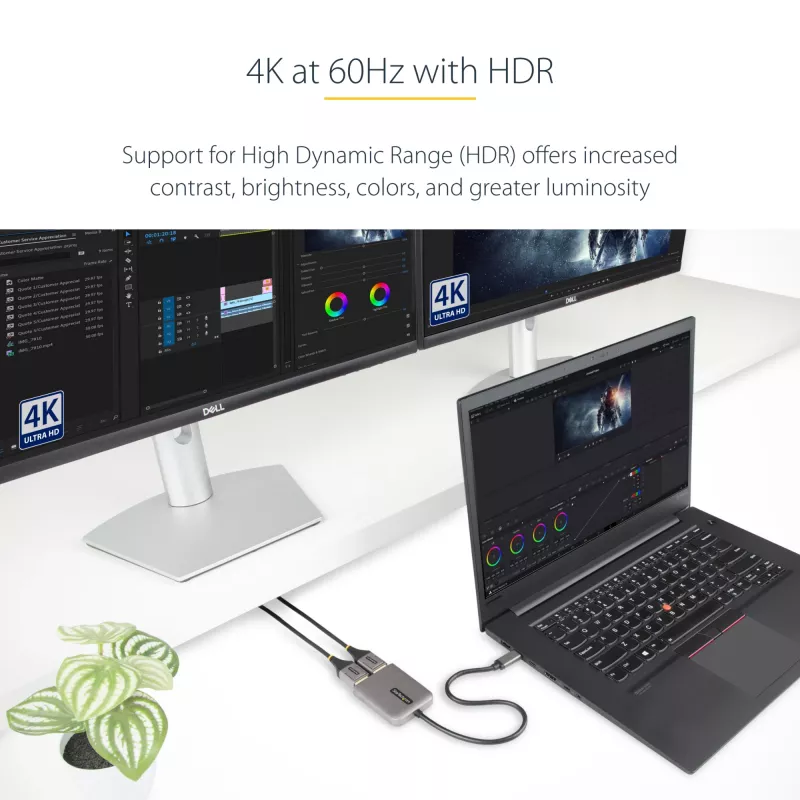 StarTech.com USB-C į dviejų DisplayPort 1.4 adapteris, USB Type-C kelių monitorių MST šakotuvas, dviejų 5K 60 Hz DP nešiojamojo kompiuterio ekrano plėtiklis / skirstytuvas, HDR, itin ilgas integruotas kabelis – tik „Windows“
