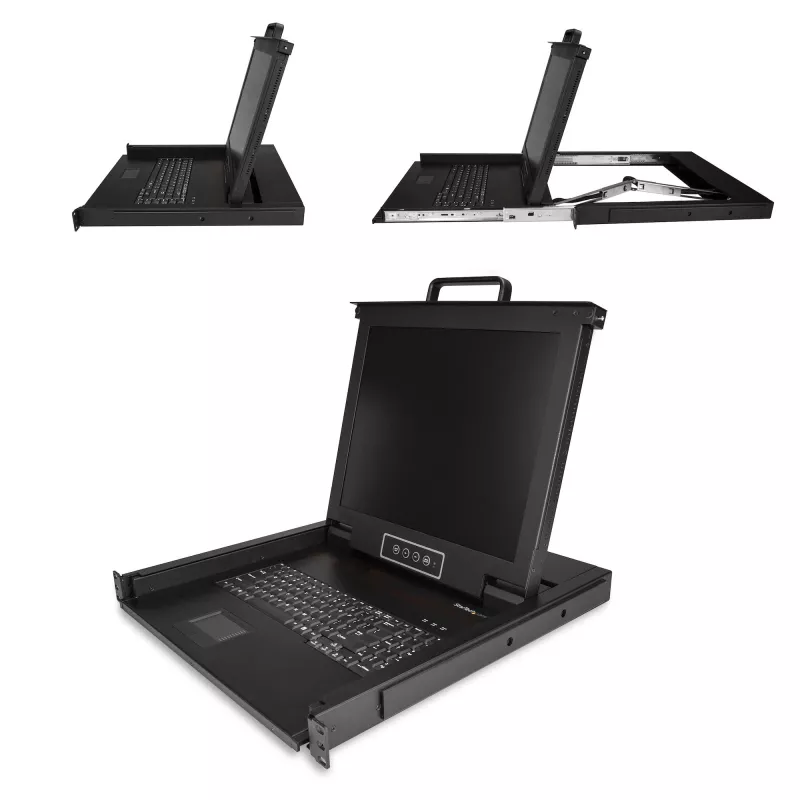 StarTech.com stelažinis KVM pultas - vieno prievado VGA KVM su 17 colių LCD monitoriumi serverio stelažui - pilnai funkcionalus universalus 1U LCD KVM stalčius su kabeliais ir tvirtinimo detalėmis - USB palaikymas - 50 000 MTBF