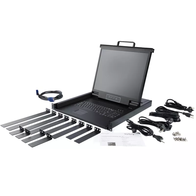StarTech.com stelažinis KVM pultas - vieno prievado VGA KVM su 17 colių LCD monitoriumi serverio stelažui - pilnai funkcionalus universalus 1U LCD KVM stalčius su kabeliais ir tvirtinimo detalėmis - USB palaikymas - 50 000 MTBF