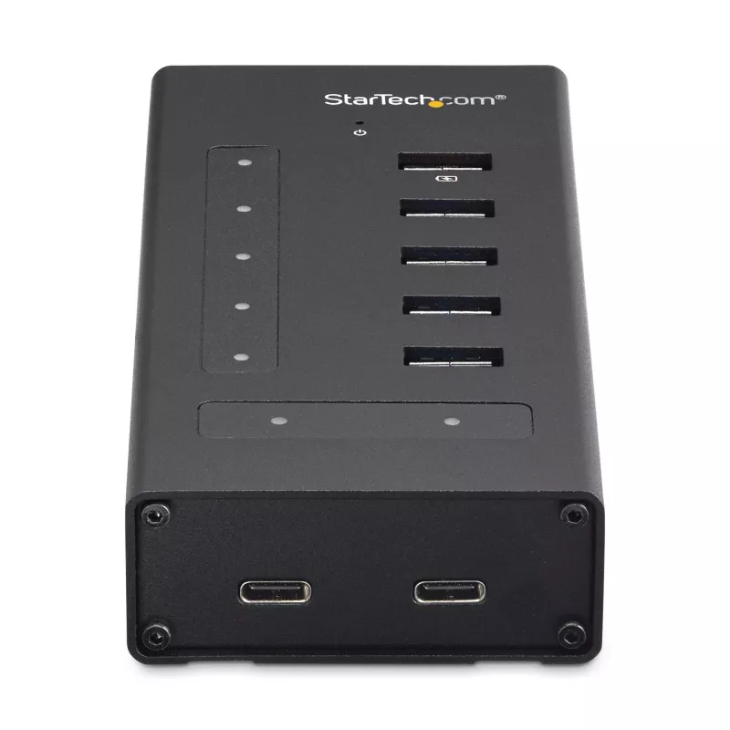 StarTech.com 7 prievadų USB C koncentratorius – USB Type-C į 2x USB-C/5x USB-A – komercinis metalinis USB 3.0 koncentratorius – SuperSpeed USB 3.2 Gen 1 (5 Gbps) – maitinamas iš tinklo – BC 1.2 greitasis įkrovimas – tvirtinamas / patvarus