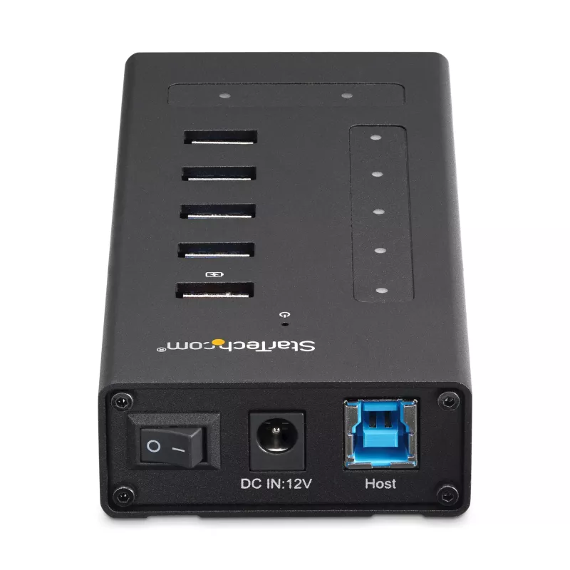 StarTech.com 7 prievadų USB C koncentratorius – USB Type-C į 2x USB-C/5x USB-A – komercinis metalinis USB 3.0 koncentratorius – SuperSpeed USB 3.2 Gen 1 (5 Gbps) – maitinamas iš tinklo – BC 1.2 greitasis įkrovimas – tvirtinamas / patvarus