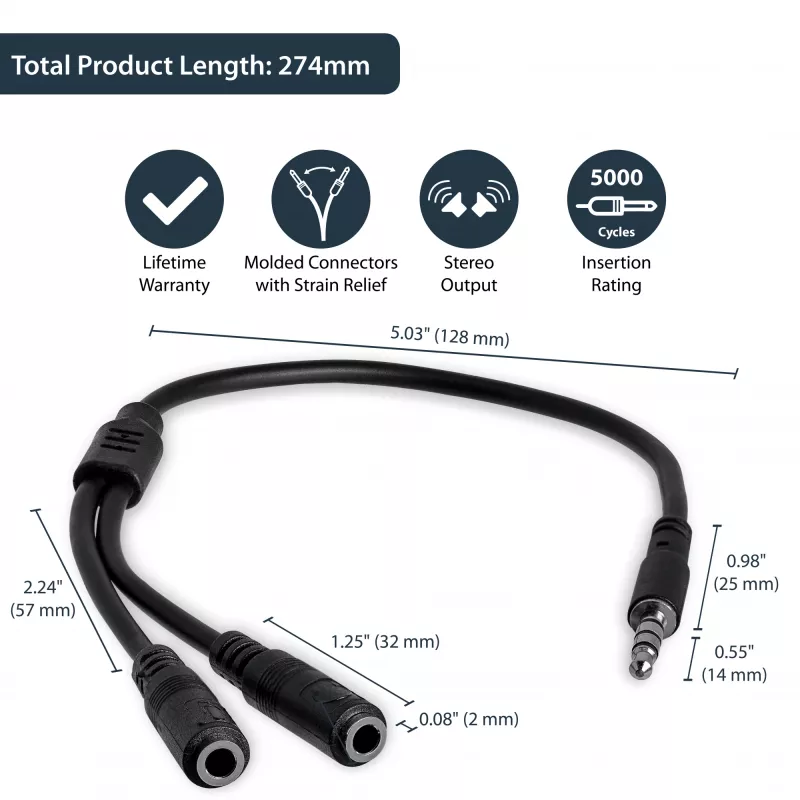 StarTech.com ausinių adapteris ausinėms su atskirais ausinių / mikrofono kištukais – 3,5 mm 4 kontaktų į 2x 3 kontaktų 3,5 mm (V/M)