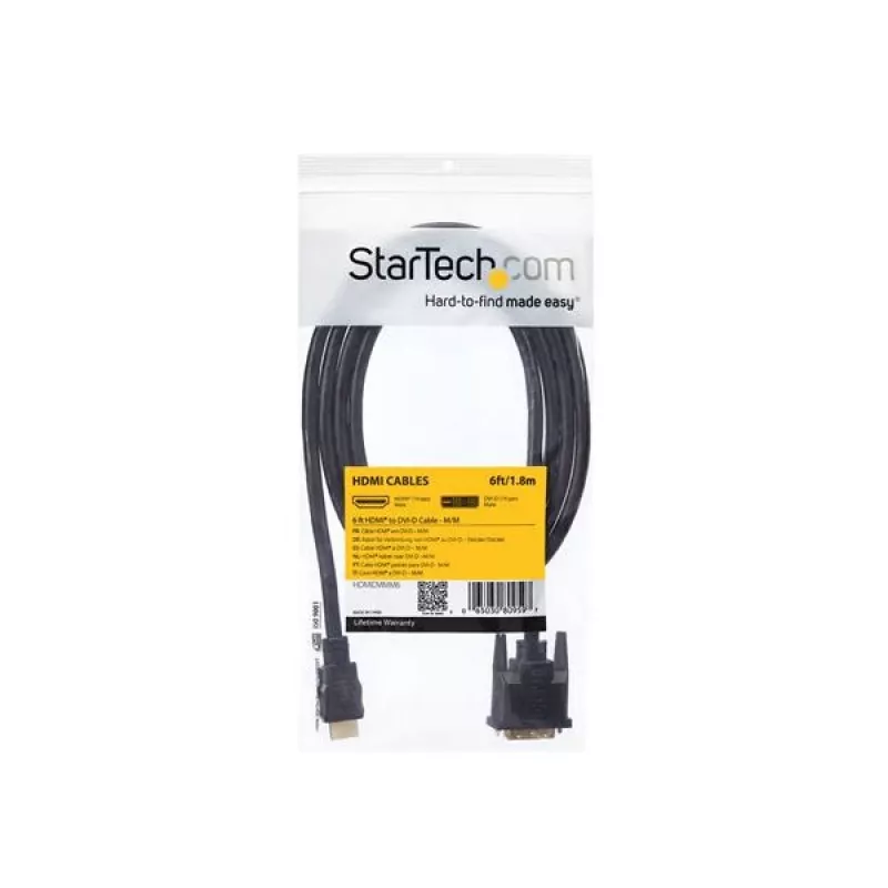 StarTech.com 6 ft HDMI į DVI-D kabelis - M/M, 1,8 m, HDMI, DVI-D, Vyriška, Vyriška, Tiesus