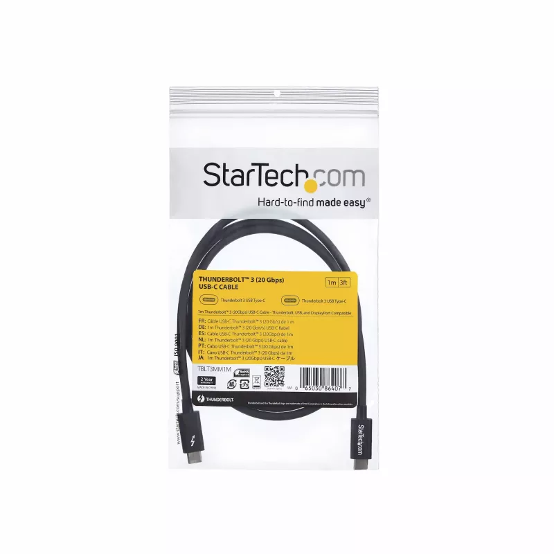 StarTech.com 1 m Thunderbolt 3 (20 Gbps) USB-C kabelis – suderinamas su Thunderbolt, USB ir DisplayPort