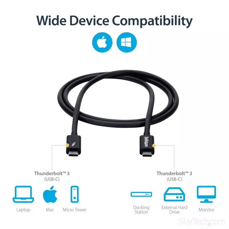 StarTech.com 1 m Thunderbolt 3 (20 Gbps) USB-C kabelis – suderinamas su Thunderbolt, USB ir DisplayPort