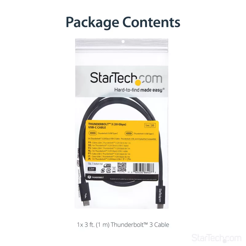 StarTech.com 1 m Thunderbolt 3 (20 Gbps) USB-C kabelis – suderinamas su Thunderbolt, USB ir DisplayPort