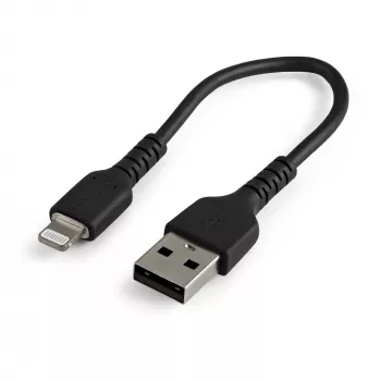 StarTech.com 6 colių (15 cm) patvarus juodas USB-A į „Lightning“ laidas – tvirtas, standus, su aramido pluoštu, USB A tipo į „Lightning“ įkroviklio / sinchronizavimo maitinimo laidas – „Apple MFi“ sertifikuotas, skirtas „iPad“ / „iPhone 12“