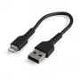 StarTech.com 6 colių (15 cm) patvarus juodas USB-A į „Lightning“ laidas – tvirtas, standus, su aramido pluoštu, USB A tipo į „Lightning“ įkroviklio / sinchronizavimo maitinimo laidas – „Apple MFi“ sertifikuotas, skirtas „iPad“ / „iPhone 12“