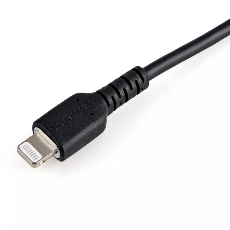 StarTech.com 6 colių (15 cm) patvarus juodas USB-A į „Lightning“ laidas – tvirtas, standus, su aramido pluoštu, USB A tipo į „Lightning“ įkroviklio / sinchronizavimo maitinimo laidas – „Apple MFi“ sertifikuotas, skirtas „iPad“ / „iPhone 12“