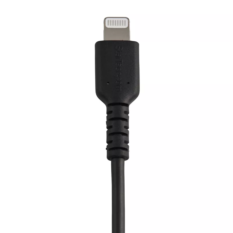 StarTech.com 6 colių (15 cm) patvarus juodas USB-A į „Lightning“ laidas – tvirtas, standus, su aramido pluoštu, USB A tipo į „Lightning“ įkroviklio / sinchronizavimo maitinimo laidas – „Apple MFi“ sertifikuotas, skirtas „iPad“ / „iPhone 12“