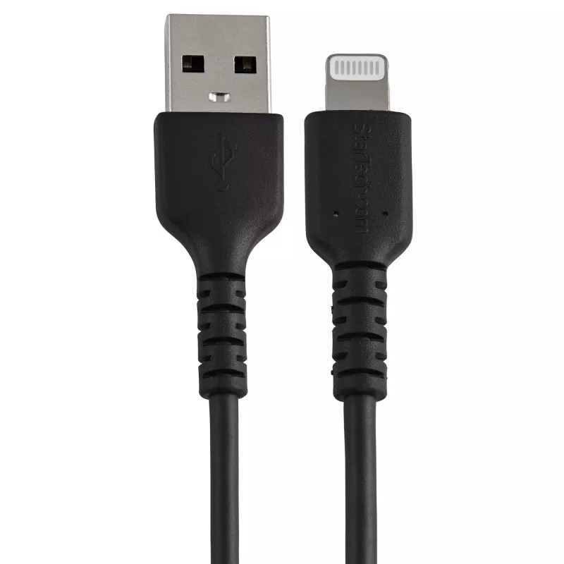 StarTech.com 6 colių (15 cm) patvarus juodas USB-A į „Lightning“ laidas – tvirtas, standus, su aramido pluoštu, USB A tipo į „Lightning“ įkroviklio / sinchronizavimo maitinimo laidas – „Apple MFi“ sertifikuotas, skirtas „iPad“ / „iPhone 12“