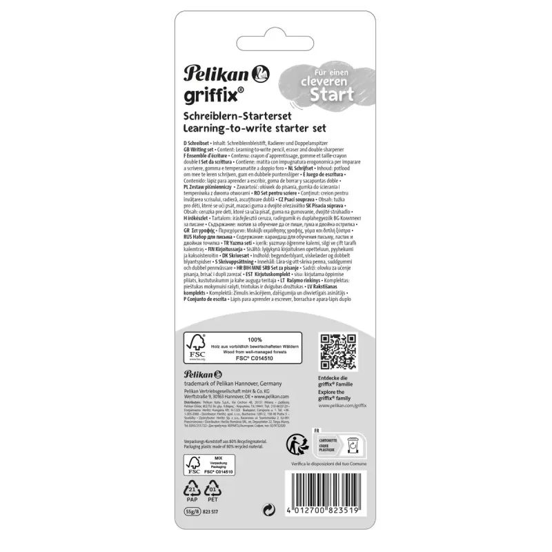 Pieštukas Pelikan griffix rinkinys B trikampis pilkas 3.5 mm 140 mm
